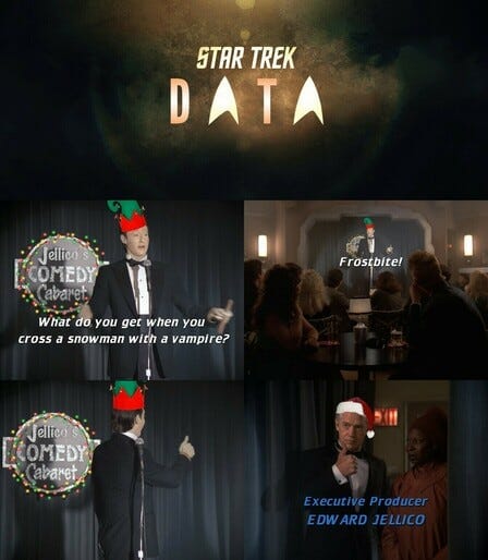 Data: What do you get when you cross a snowman with a Vampire?
Data: Frostbite!